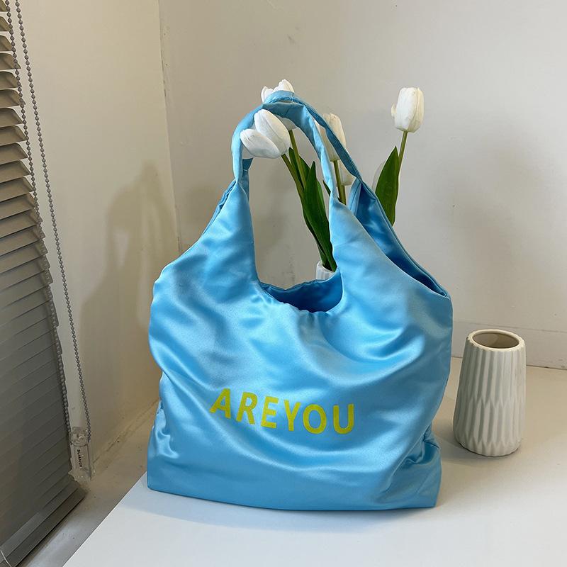 

Niche summer thin letter bag sweet and fresh large capacity shoulder portable tote bag shopping Length 35 Width 27 Bottom Thickness 10.5cm синий