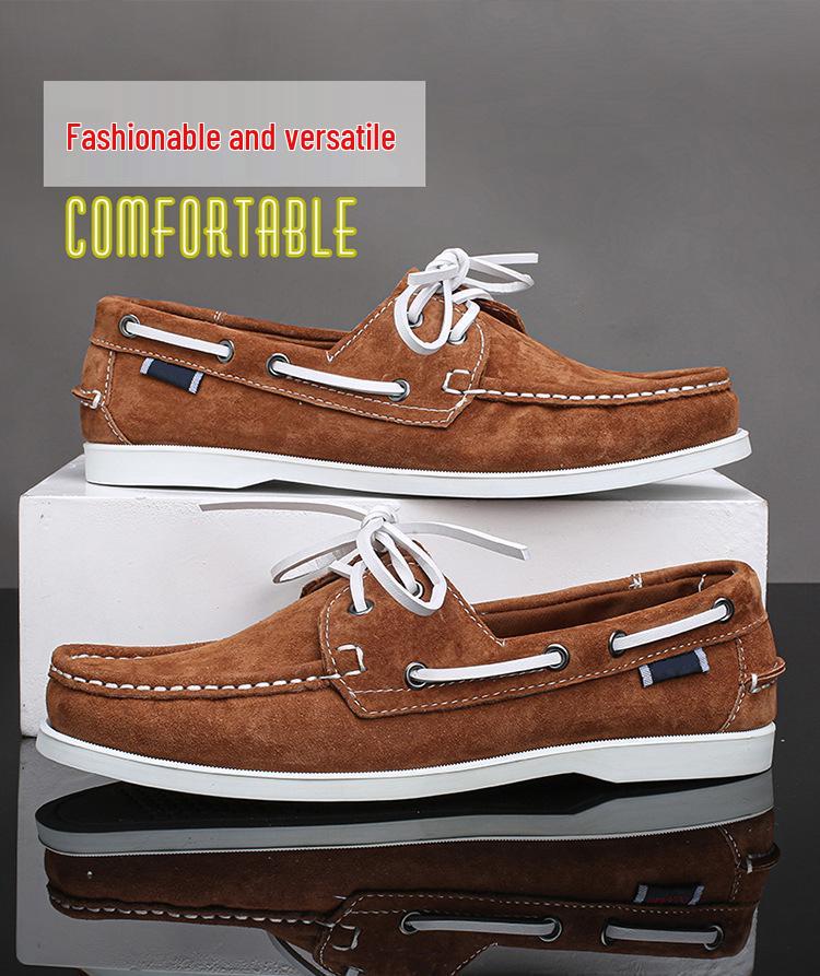 Men's Plus Size Genuine Leather Boat Shoes - British Style, Versatile Casual Lace-up Shoes