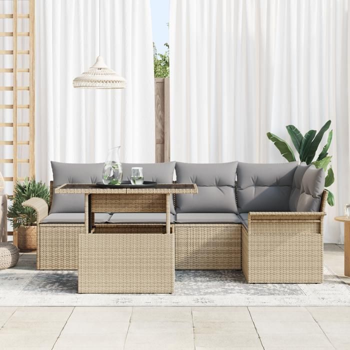 VidaXL Ensemble de Canapé de Jardin 6 pièces avec Coussins Beige en Rattan Poly 3348286