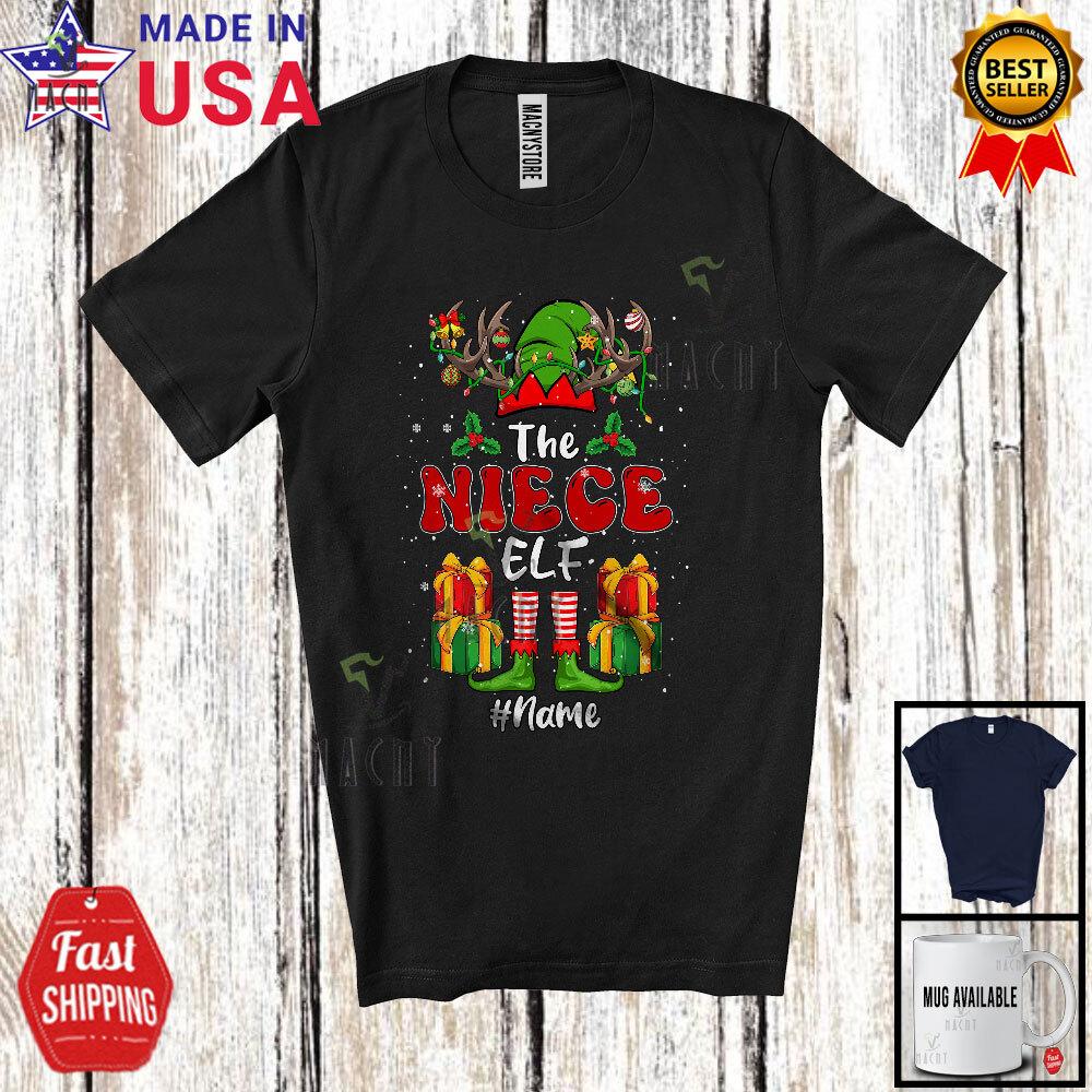 Custom Name The Niece Elf Awesome Christmas Elf Reindeer Family Group T-Shirt