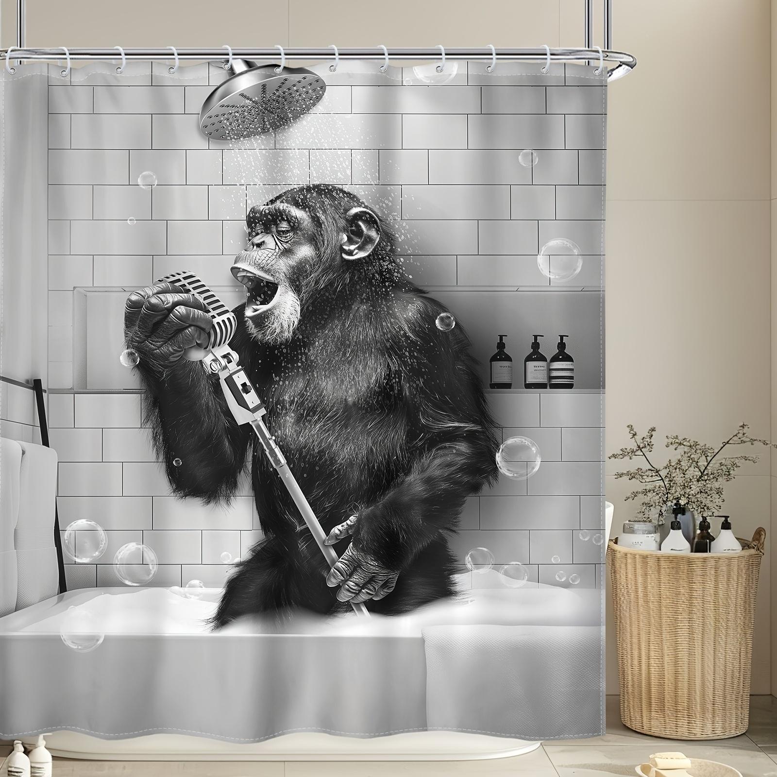 

1 шт./4 шт. - Забавный набор штор для душа с обезьяной, Черно-белый животный шимпанзе поющий в ванне, Современный крутой декор для мужской ванной 240X180cm