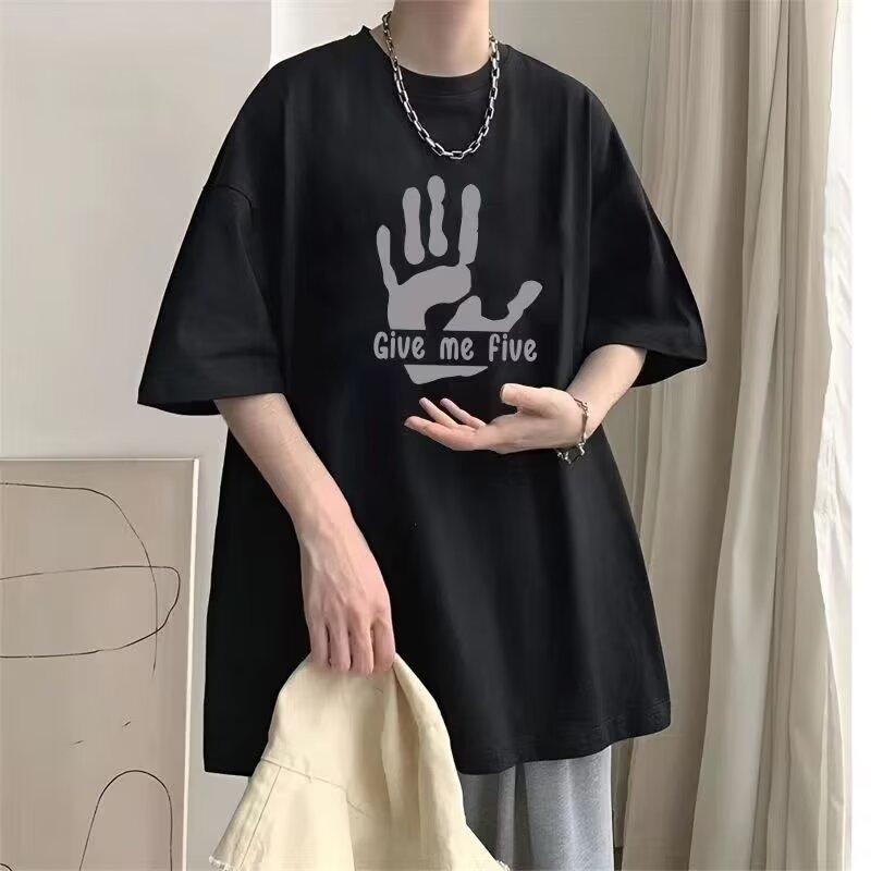 Nova camiseta de manga curta para homens no verão, tendência de estilo coreano, top simples de meia manga, camiseta de marca casual solta estilo Hong Kong