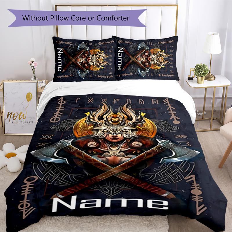 3pcs Custom Name Viking Sign Bedding Set Duvet Cover Closure Includes 1 Duvet Cover & 2 Pillowcases for All Seasons Bedroom Decor