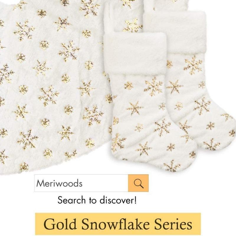 White Plush Stamping Gold Silver Embroidery Snowflake Christmas Stocking Merry Christmas Decor For Home Xmas Gift Socks Kids Fav