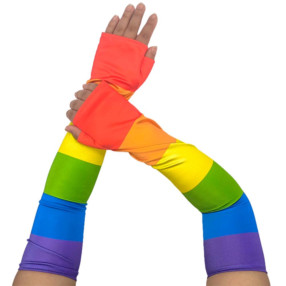 Fashion Stretch Rainbow Long Gloves Fringe Costume Rainbow Tassel Gloves Parade Fashion Colorful Mittens Pride Month