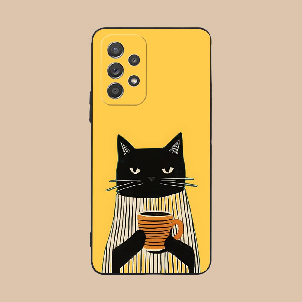 

Cute Coffee Cat Matte TPU Mobile Phone Case for Samsung Galaxy A56 55 54 53 52 51 36 35 34 23 16 15 5G Colorful Cover Galaxy A51 5G