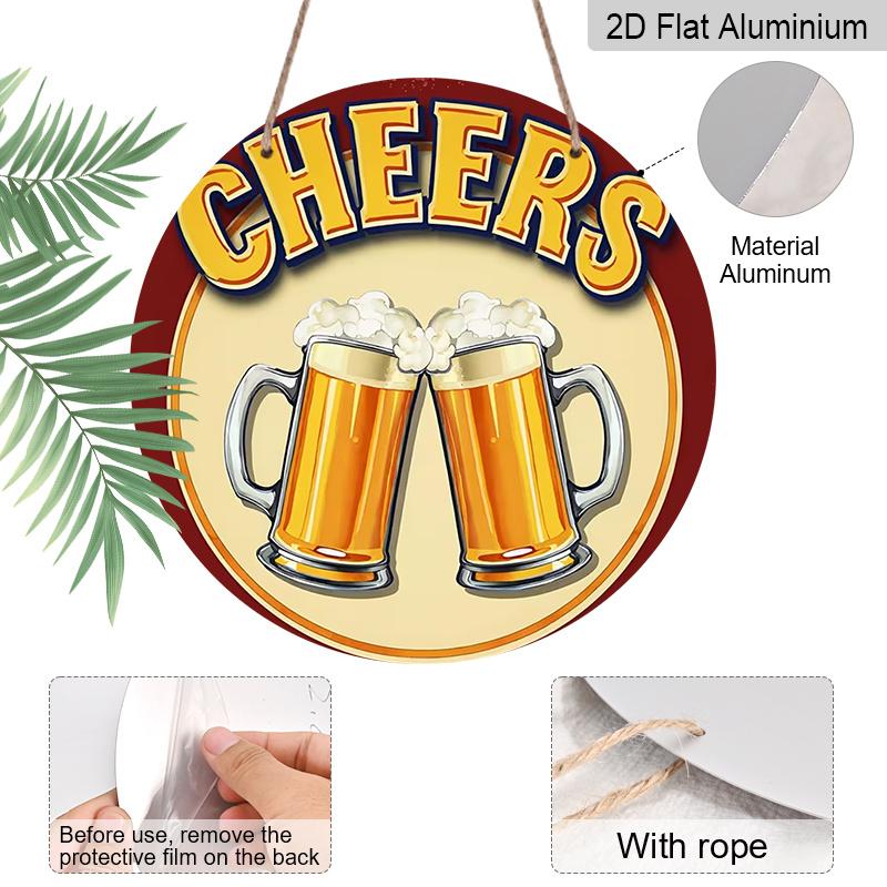 2D Flat Aluminum 7.87 Inch X 7.87 Inch Beer Glass Style Wall Decoration, Vintage Style. Suitable for Bars, Living Rooms, Kitchens, Cafes, Porches