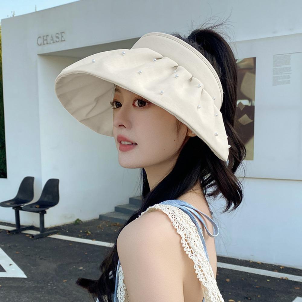 Pearl Empty Top Hat Tied Ponytail Windproof Hat Versatile Cycling Hat  Summer