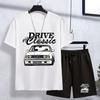 Conjunto masculino de manga curta Moda casual BMW carro Estampado tendência de rua gola redonda conjunto de shorts de manga curta Conjunto masculino de duas peças