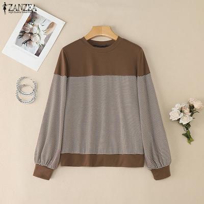 Women Casual Round Neck Long Sleeve Stripe Blouse
