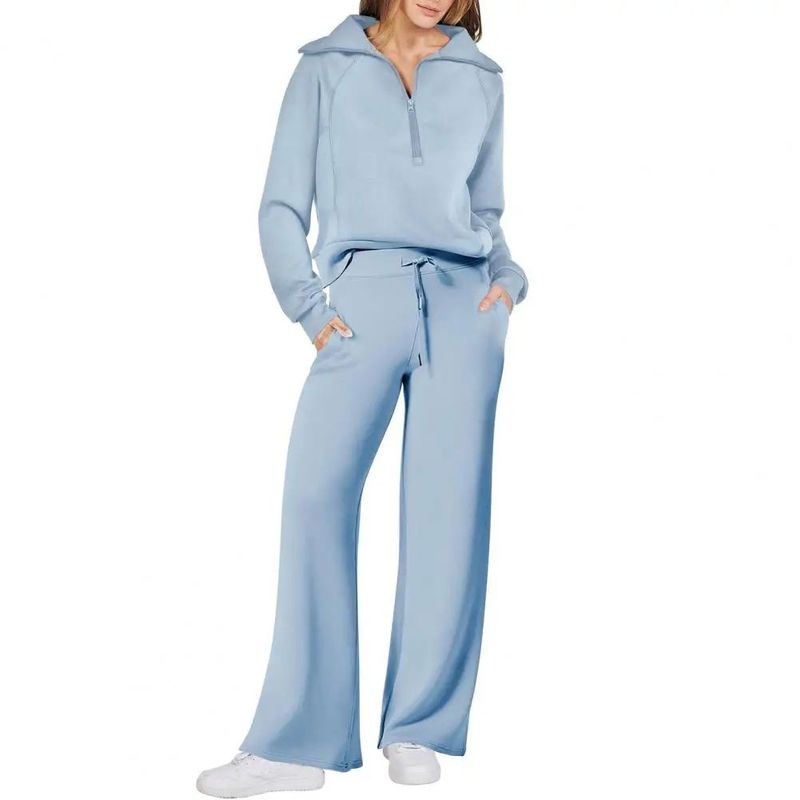 Half Zip Hoodie Wide Leg Pants Set Casual Half Zip Sweatshirt Loose Pants Suit
