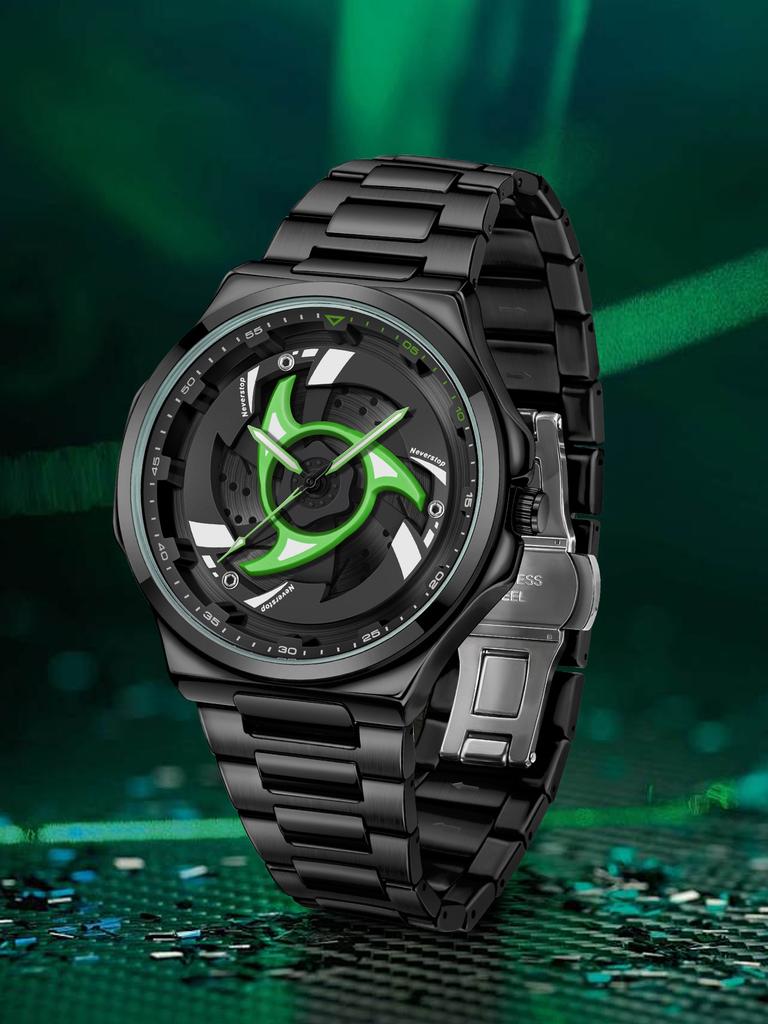 Men's steel belt watch rotatable wheel hub dial sporty quartz watch