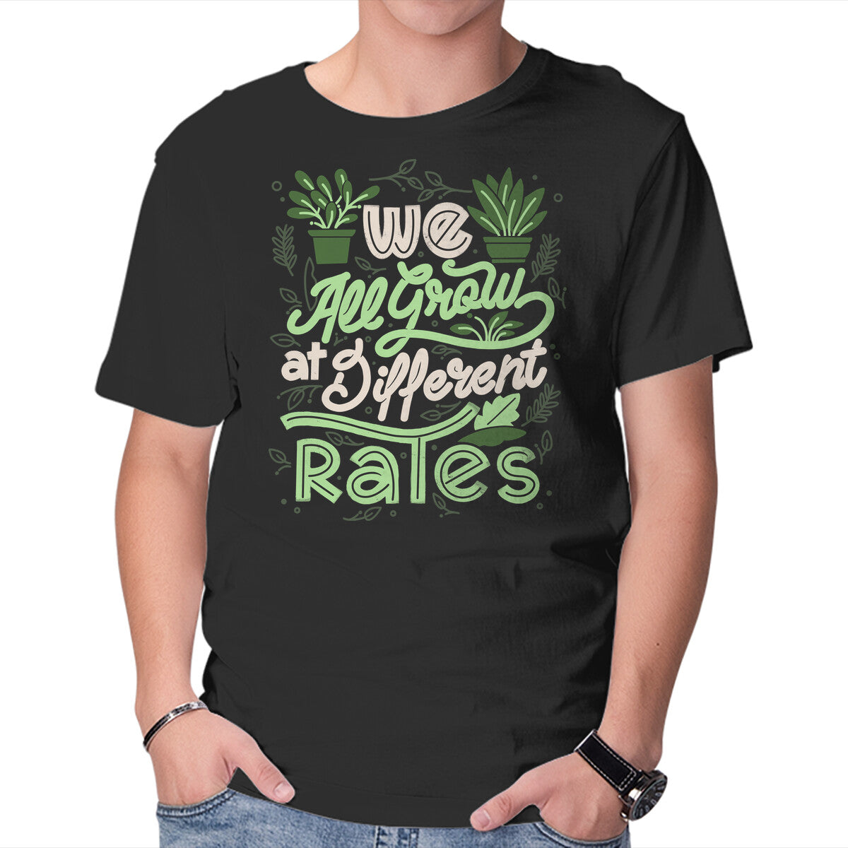 Unisex Crew Neck T-Shirt We All Grow At Different Rates Graphic Short Sleeve Casual Tee XXXL