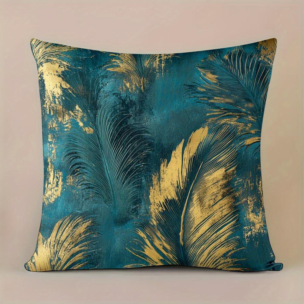 1 шт. наволочка с абстрактным узором из бирюзовых и золотых перьев 40x40cm/16x16inch