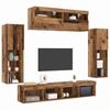 TV Cabinet Set with LED Light Strips 6 pcs Reclaimed Wood Effect Particleboard