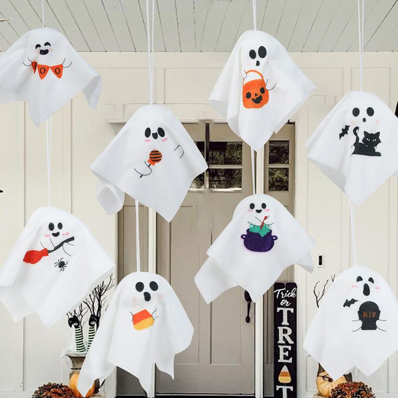 8Pcs Halloween Hanging Ghost Puppet Cute Polyester Ghost Ornament Halloween Party Home Indoor Outdoor Decoration Haunted House