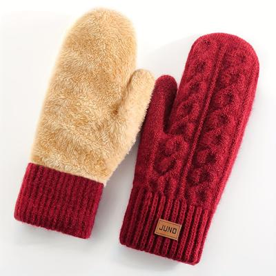 1 Pereche Mănuși de Iarnă Dublu Strat Fleece Îngroșate Calde pentru Femei | Tricotaj cu Model Împletit, Vreme Rece, la Modă pentru Purtare Zilnică și Petreceri