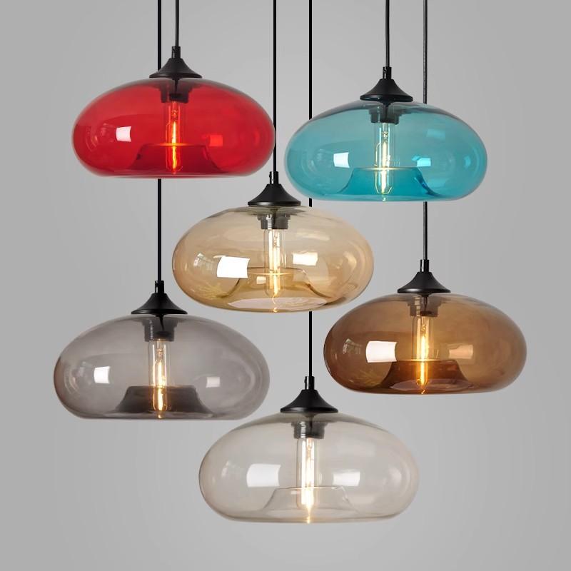 

Modern Glass Colorful Pendant Lights for Restaurant Bar Shop Vintage Indoor Pendant Lamps Decoration Lighting LED Hang lamp Warm light bulb