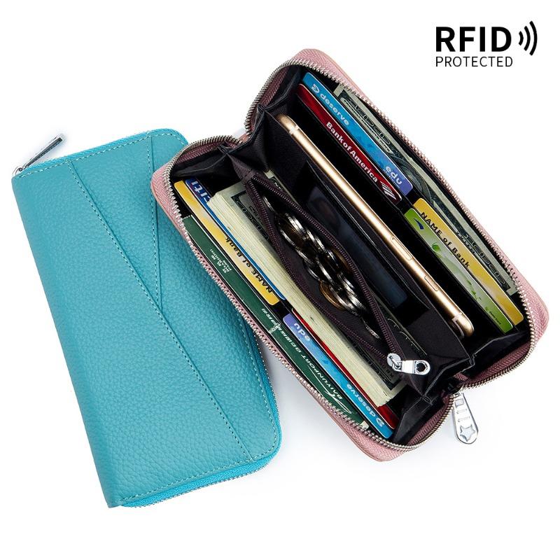 Japanese-style Leather Long Wallet Women's Large-capacity RFID First-layer Cowhide Organ Card Bag Fashion Clutch Bag Mobile Phone Bag