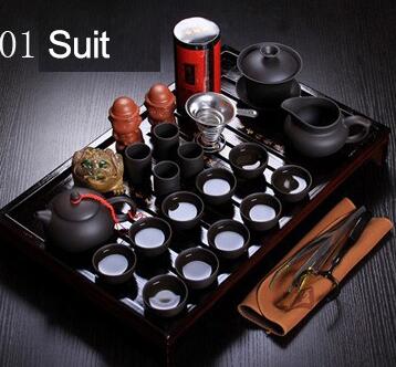 Chinese kung fu tea set porcelain tray purple grit ceramic teapot for the tea cups with saucers solid wood the tea pot 26pcs