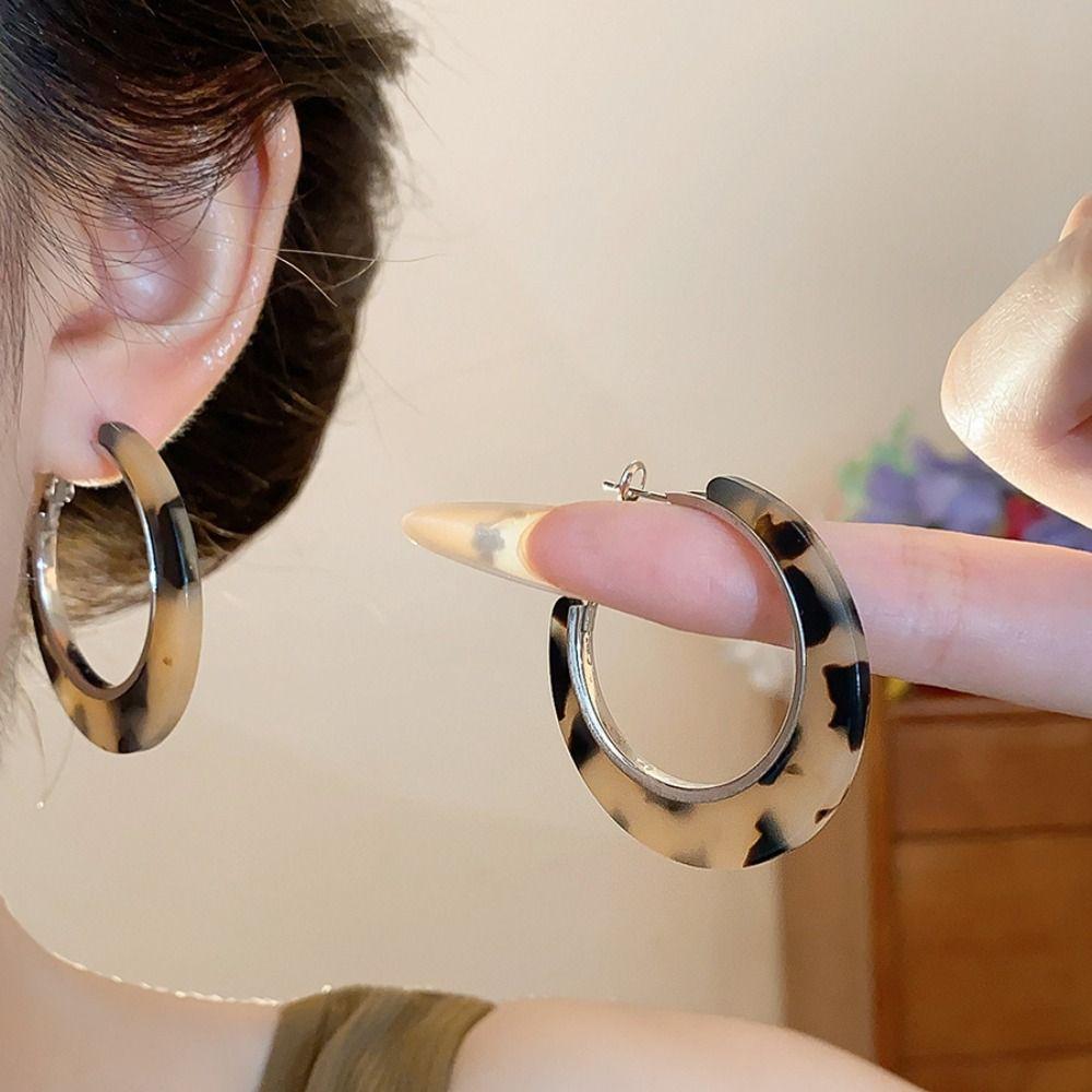 Vintage Leopard Print Earrings Acetic Acid C-shaped Earring Set Simple Acetate Hoop Earrings  Women