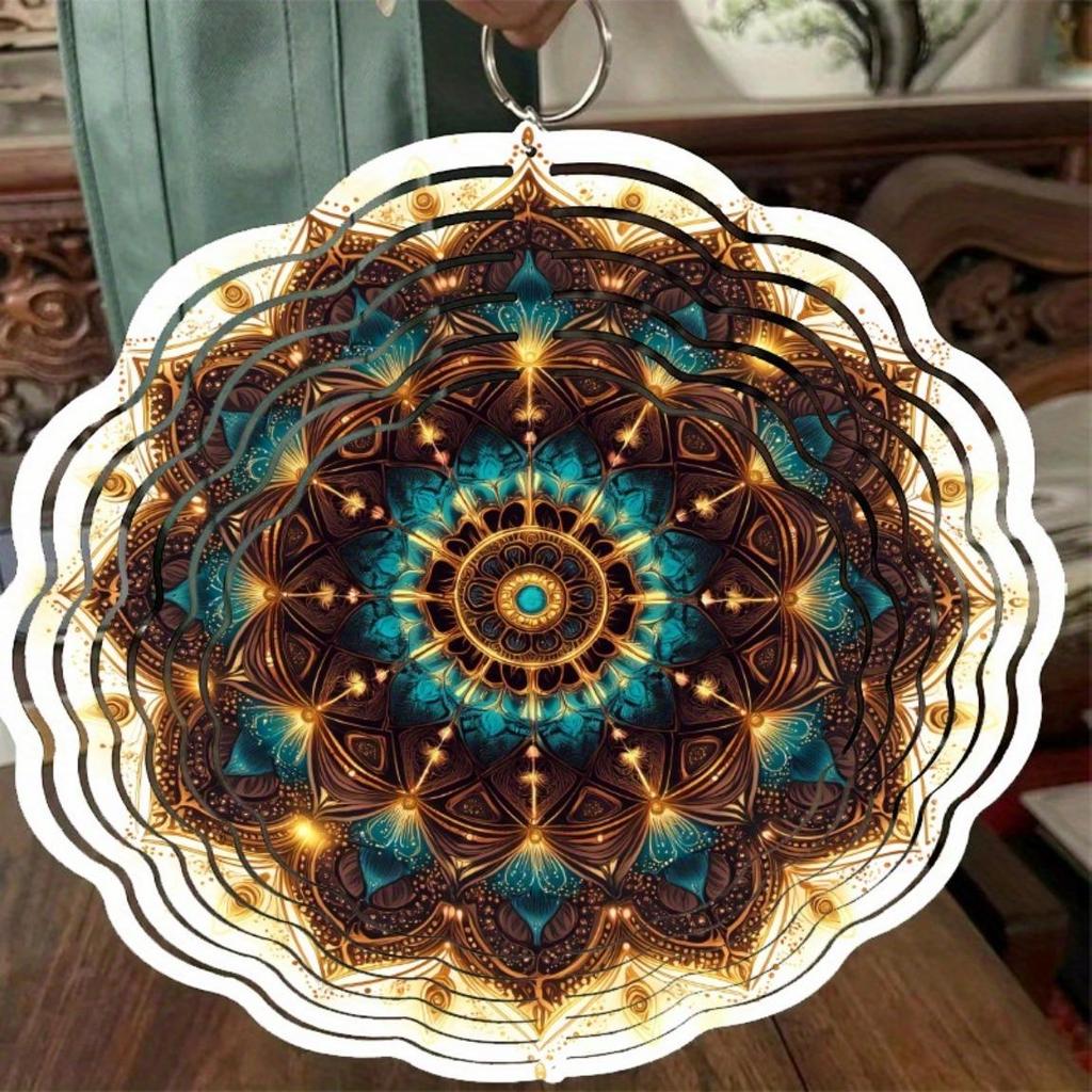3D Metal Wind Chime Spinner with Mandala Flower Pattern Vibrant Garden Art for Outdoor Decor All Season Hanging Decoration Detailed Craftsmanship