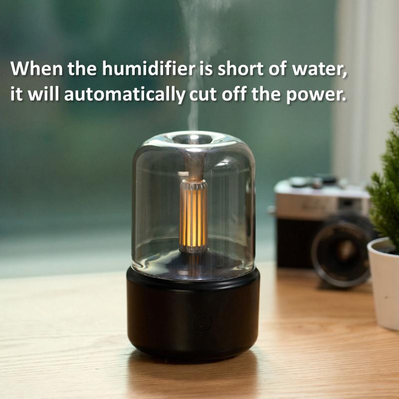 Difusor de Aroma com Grande Capacidade de Tanque de Água de 120ml Umidificador de Ar Portátil Elétrico USB Purificador de Ar com Luz de Vela