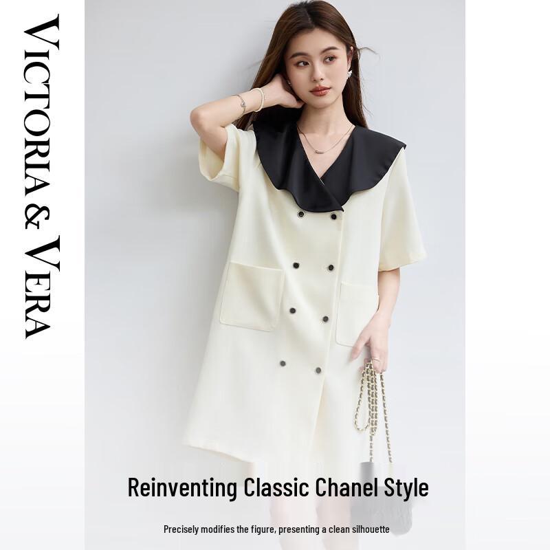 

VICTORIA&VERA Women s Tweed Colorblock Double-Breasted Short Dress M