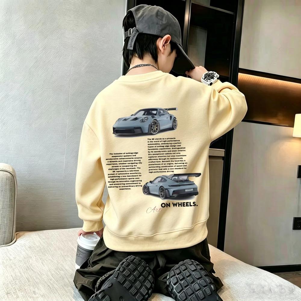 Autumn Winter Kids Crew Neck Sweatshirt Racing Car Graphic Back Print Boys Girls Casual Pullover Tops