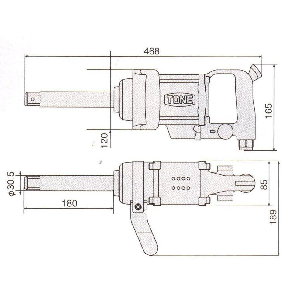 TONE Air Impact Wrench AIS8330L Drive Angle Red (Straight Type) 25.4mm (1") 2100N M