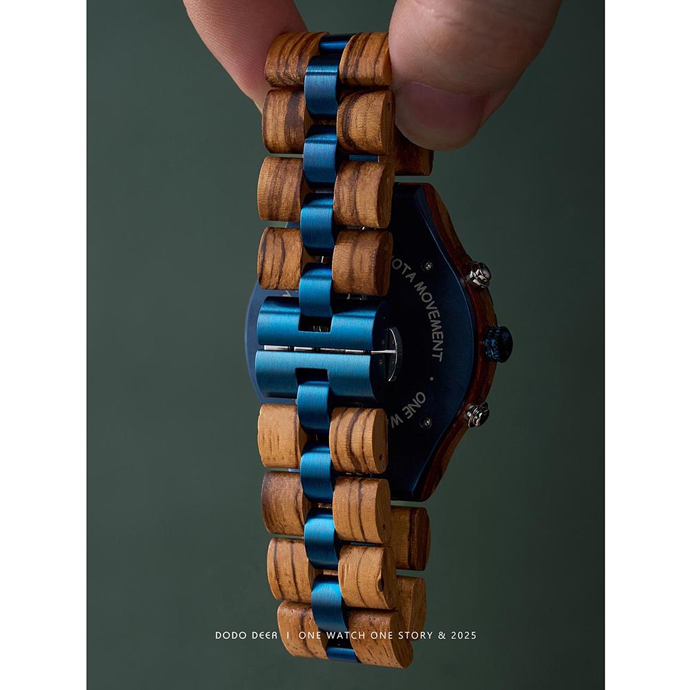 Herrenuhren Holzarmband Mode Blaues Zifferblatt Uhren Luxus Datum Chronograph Leuchtend Holz Armbanduhr Für Mann