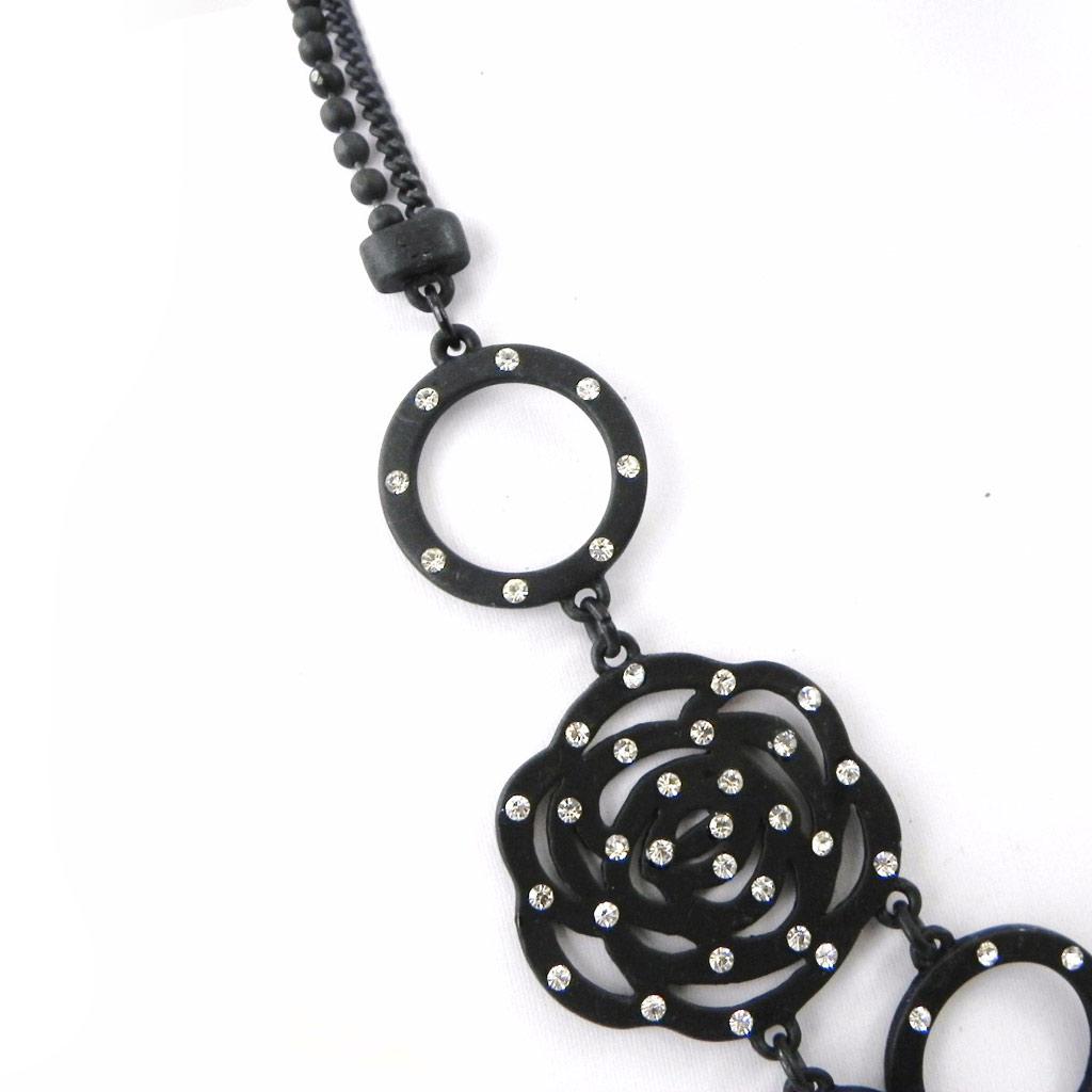 Les Trésors De Lily [G8717] - Black 'Camélia' Designer Necklace