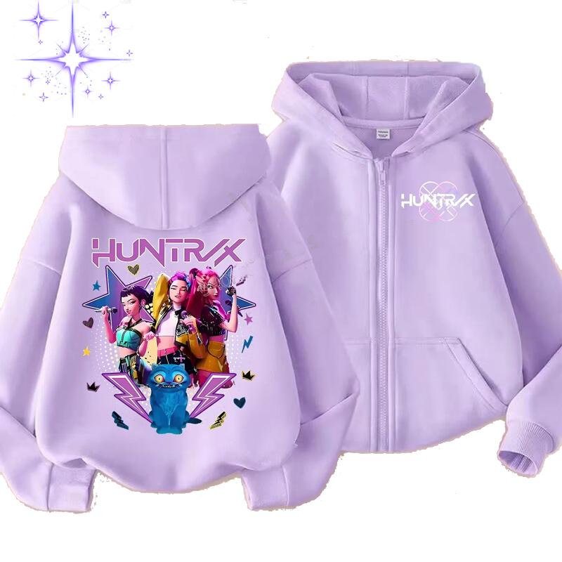 Kpop Dämonenjäger Reißverschluss Kapuzenpullover Kinder Rumi Zoey Cartoon Mode Reißverschluss Sweatshirt Junge Mädchen Lässige Oberteile Kinderkleidung Geschenk