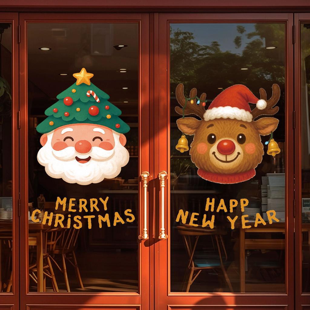 Window Christmas Pvc Sticker Santa And Reindeer Design For Home Decoration