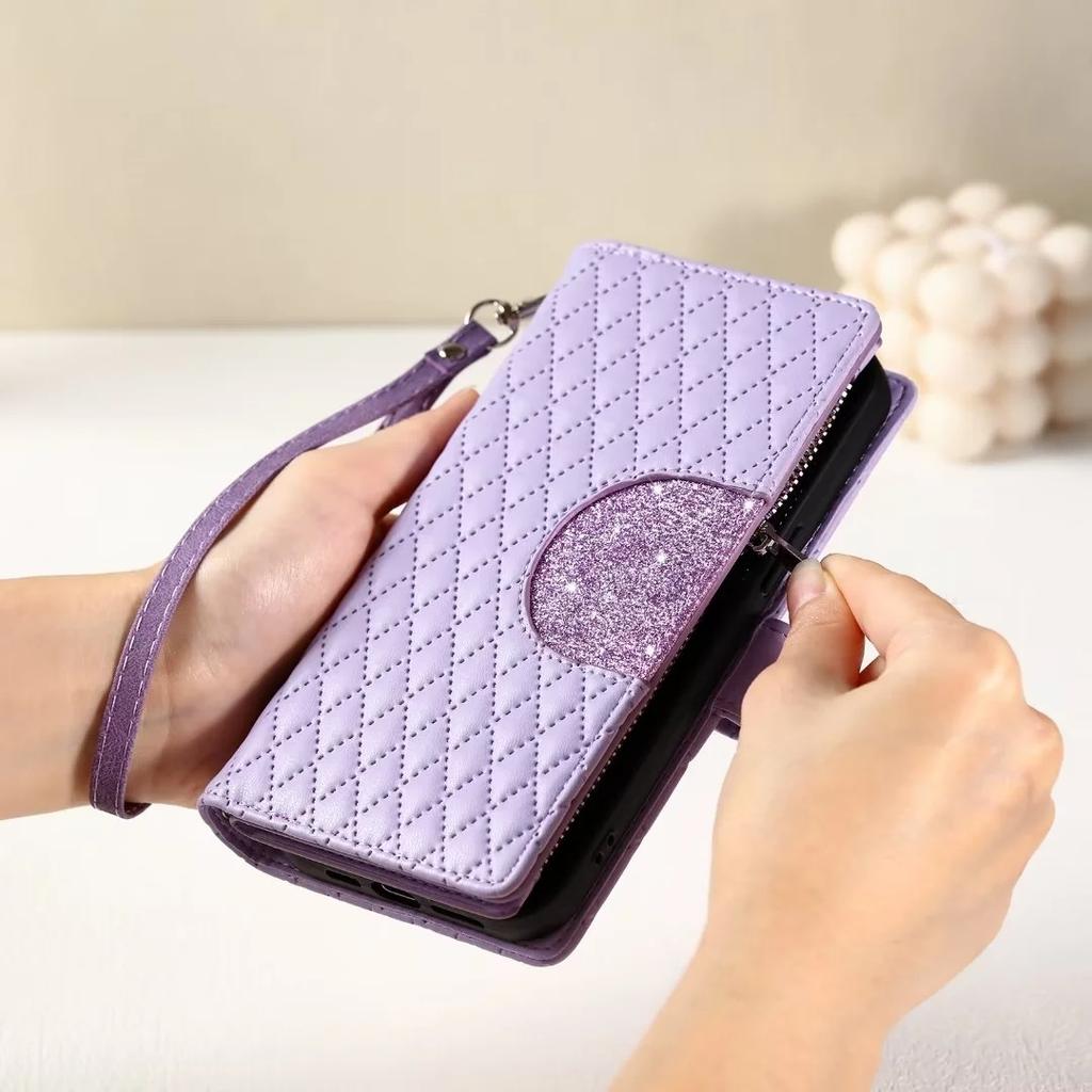 Long Lanyard Zipper Wallet Phone Case for Samsung Galaxy S25 S26 Ultra S24 S23 FE S22 Plus S21 S20 Note 20 Flip Leather Cover