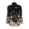 Women's Loose Ruffled Retro Floral Print Stand Collar Long Sleeve Cotton And Linen Top