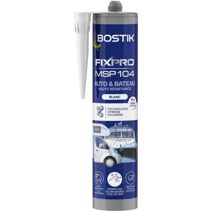 Mastic auto/bateau - BOSTIK - Fixpro MSP 104 - Colle et joint - Résiste intempéries et eau de mer - Blanc - 290 ml