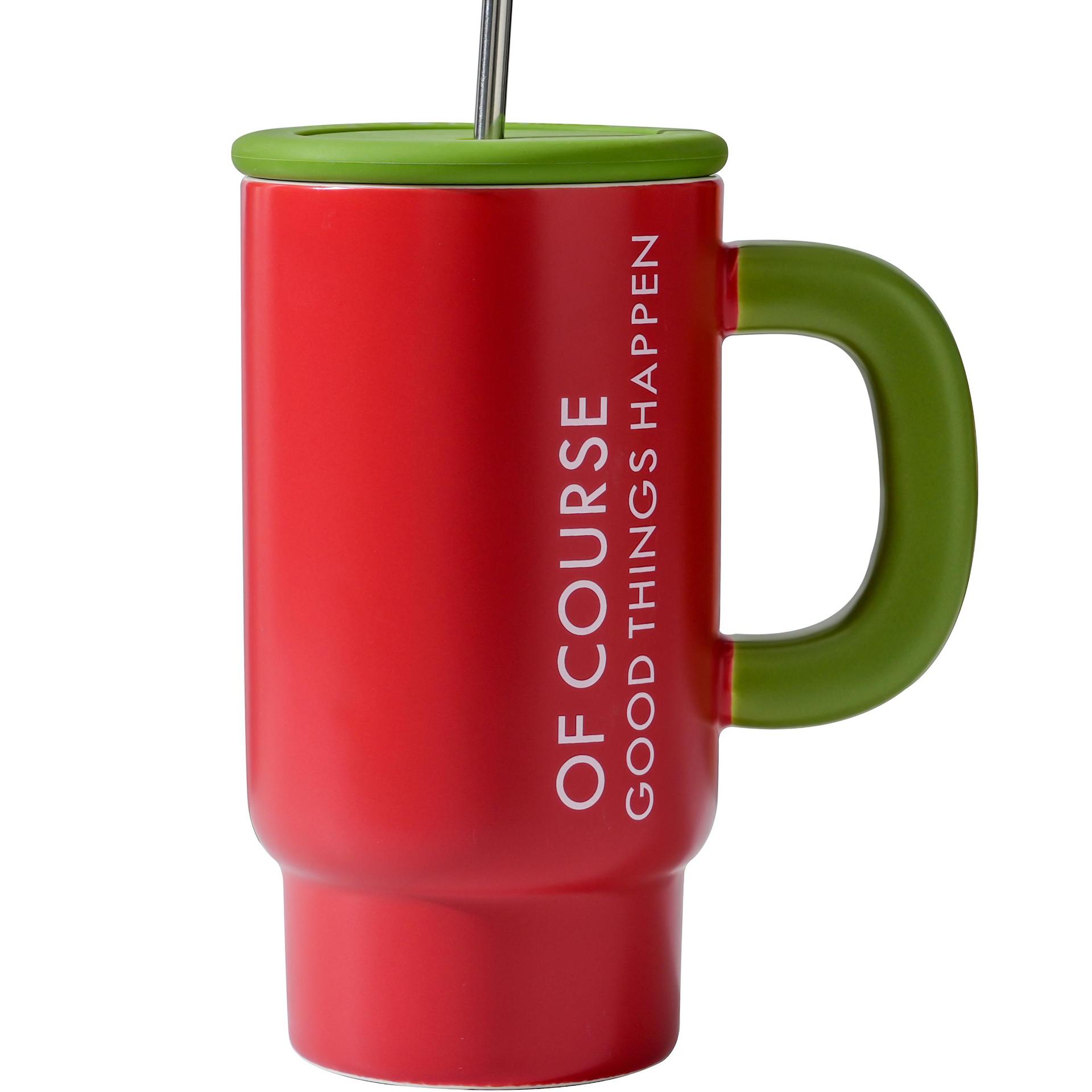 

Large Capacity Ceramic Cup High Value Mug Simple Household Drinking Cup with Straw Office Student Couple Cup 800ml