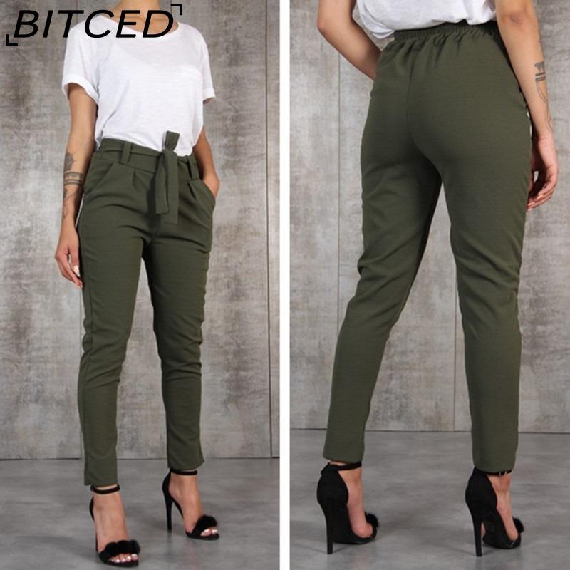 BITCED Modne damskie spodnie i spodnie capri na co dzień w jednolitym kolorze