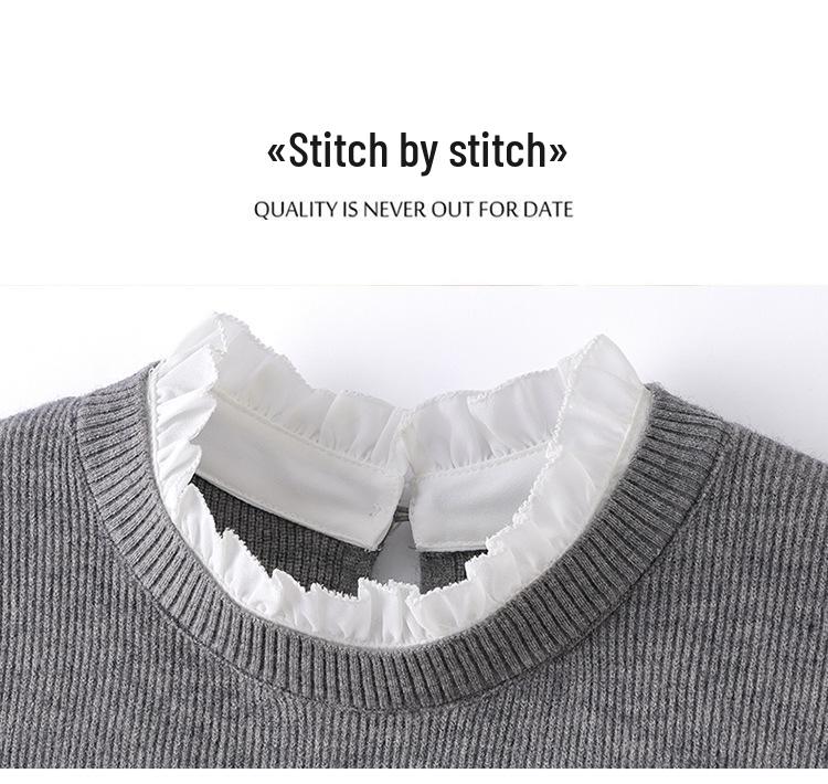 Top in Maglia Color Block con Collo a Volant Stile Coreano Autunno 2025 per Donna