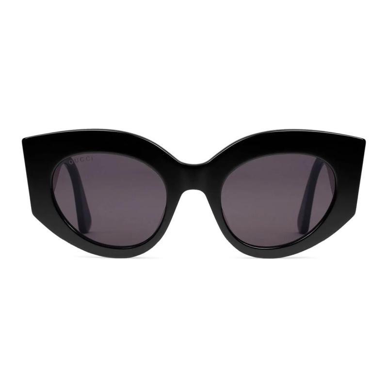 Gucci Logo Temple Irregular Sunglasses Women's Black