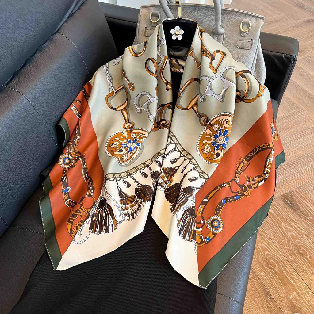 91Cm square scarf silk scarf women's new literary and fashion scarf accessories autumn and winter retro versatile shawl