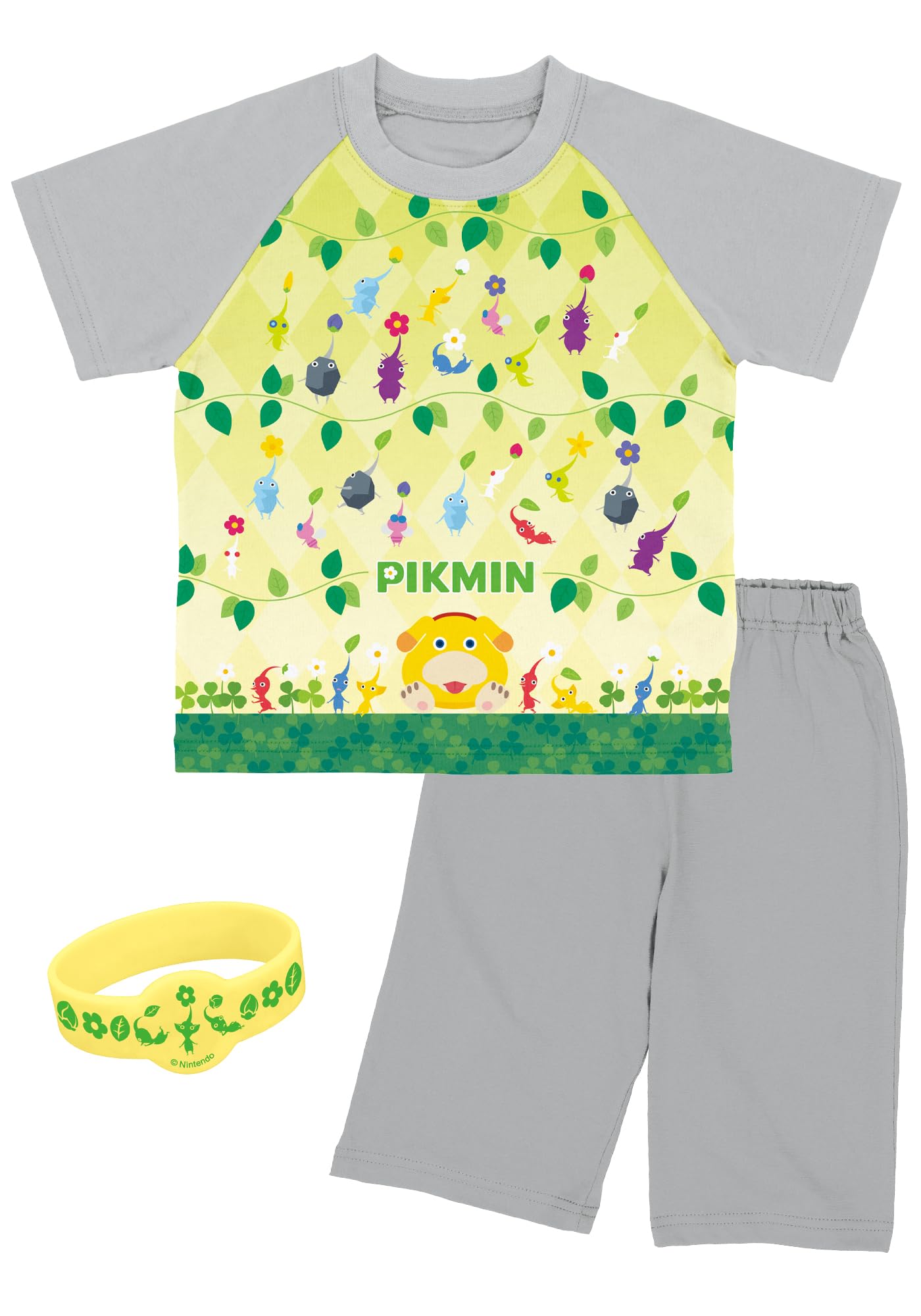 

Kaitak Family Pikmin Kids Light-Up Pajamas with Rings, Short Sleeves, and Shorts, Summer, Sizes 120cm, 130cm, and 140cm (130cm, Gray)