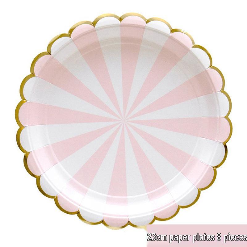 Pink Striped Paper Plate & Cup Set for European/American Afternoon Tea