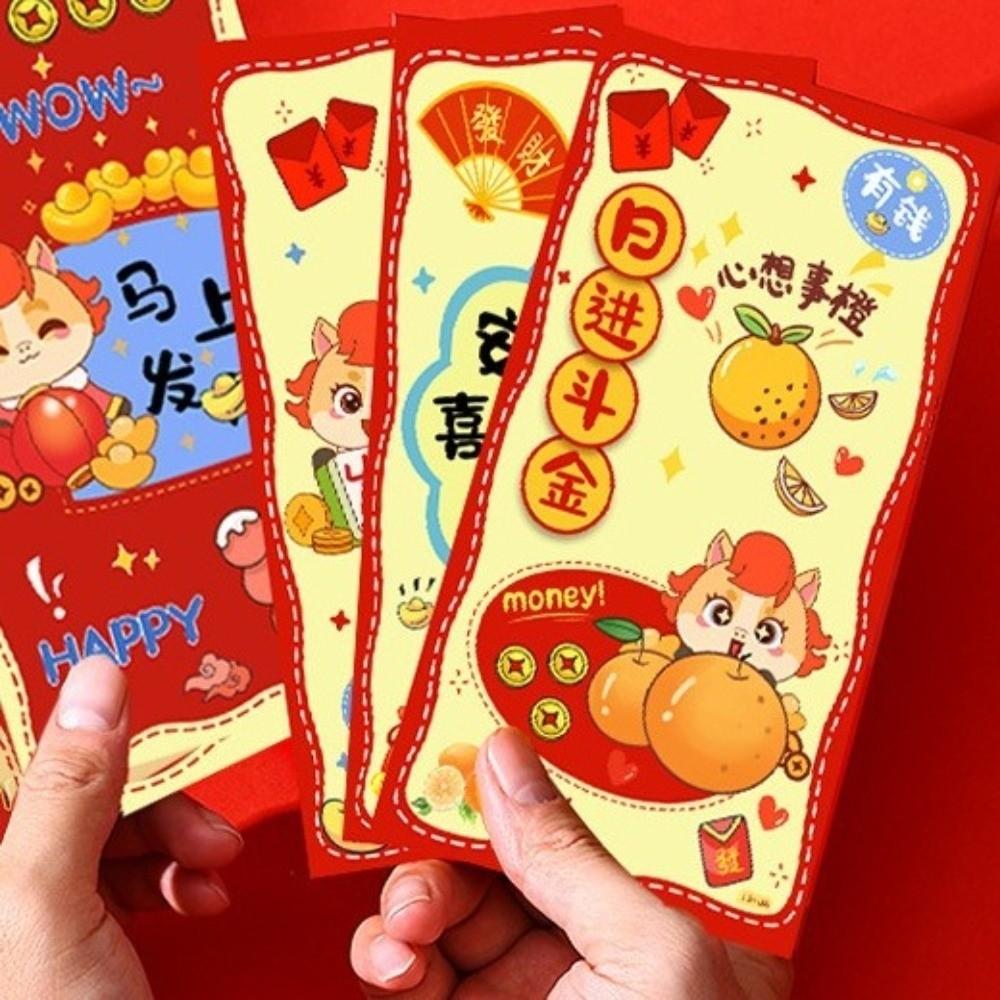 6pcs Chinese Style 2026 New Year Red Envelope Cartoon Traditional Horse Year Money Envelope Zodiac Horse Theme Thickened