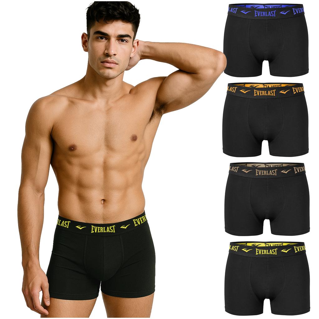 EVERLAST Erkek Boxer Şort 4 Adet Pamuklu Külot Siyah Renk Logo