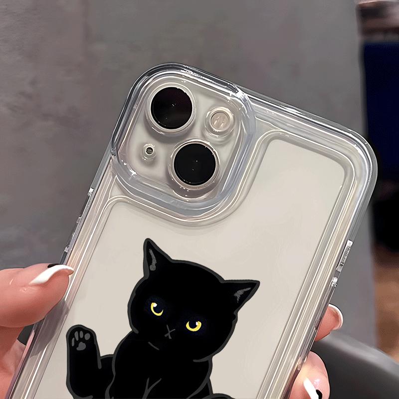 Black Cat Sitting Design Transparent TPU Phone Case Suitable for iPhone 17 16 15 14 13 12 11 Pro/Max/Plus Anti Drop Back Cover