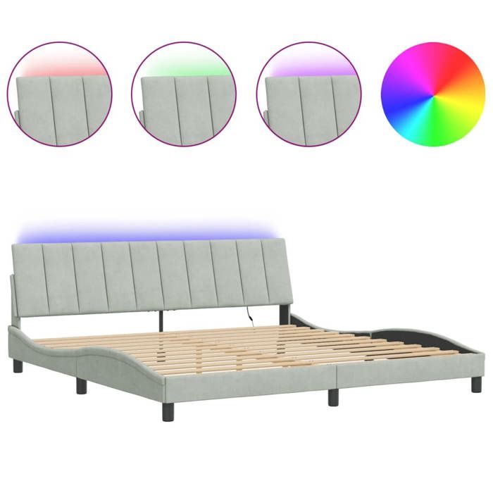 VidaXL Cadre de Lit avec Lumières LED, Lit Rembourré avec Sommier à Lattes, Lit Double, Lit Adulte, Moderne, Gris Clair 3213799