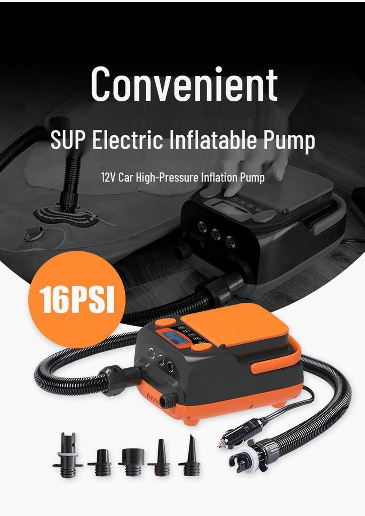High-Pressure 12V Car-Mounted Electric Inflatable Pump for Kayaks, SUPs, Surfboards, and Rafts - 6000 Inflation Rechargeable Pump