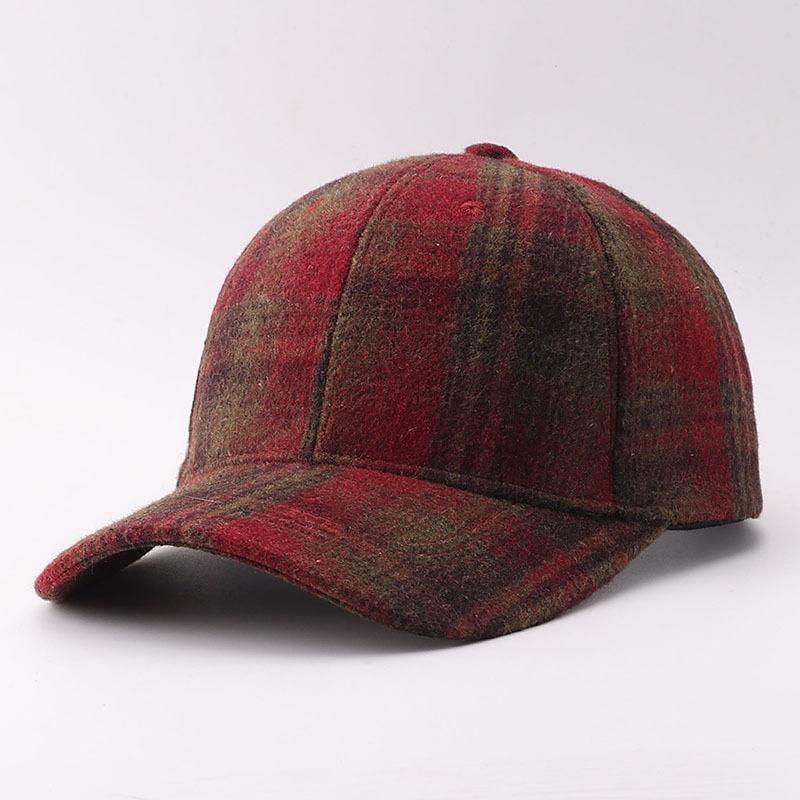 Woolen Plaid Baseball Cap European and American Sunshade Thickened Retro Autumn and Winter Warm Plaid Cap